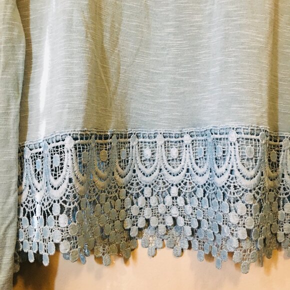 Robin Egg Blue Lace Hem Long Sleeve Rayon Top - Picture 8 of 15
